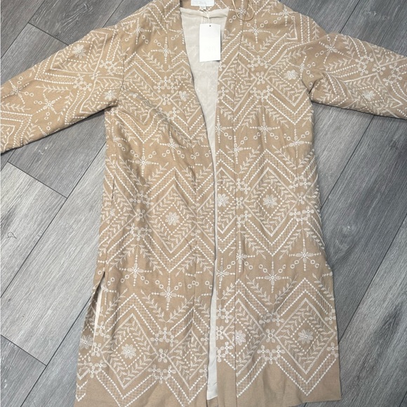 Beige Embroidered Kimono Blazer Sz XS - Picture 5 of 6